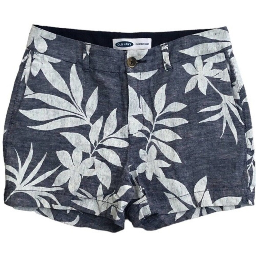 Old Navy Women’s Linen Blend Floral Shorts Size 2 Blue White Mid Rise Summer
